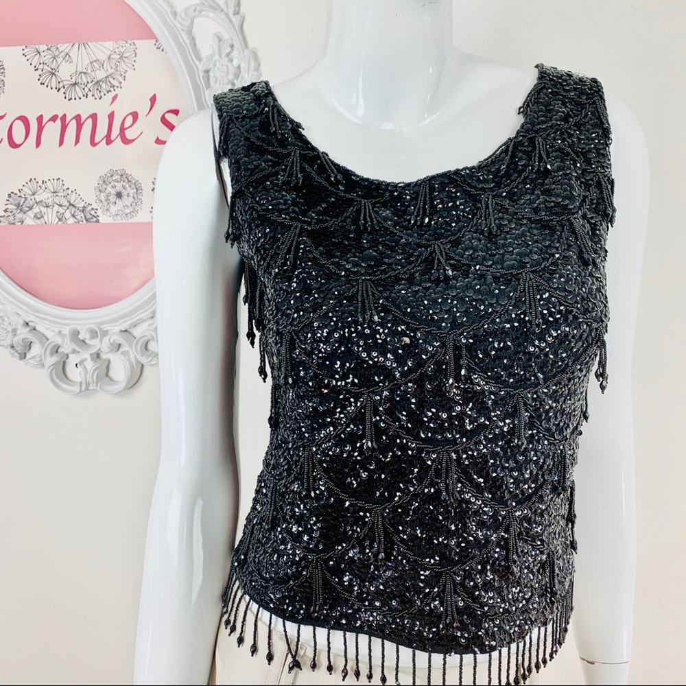Vintage Black Beaded Sequins 100% Wool Evening